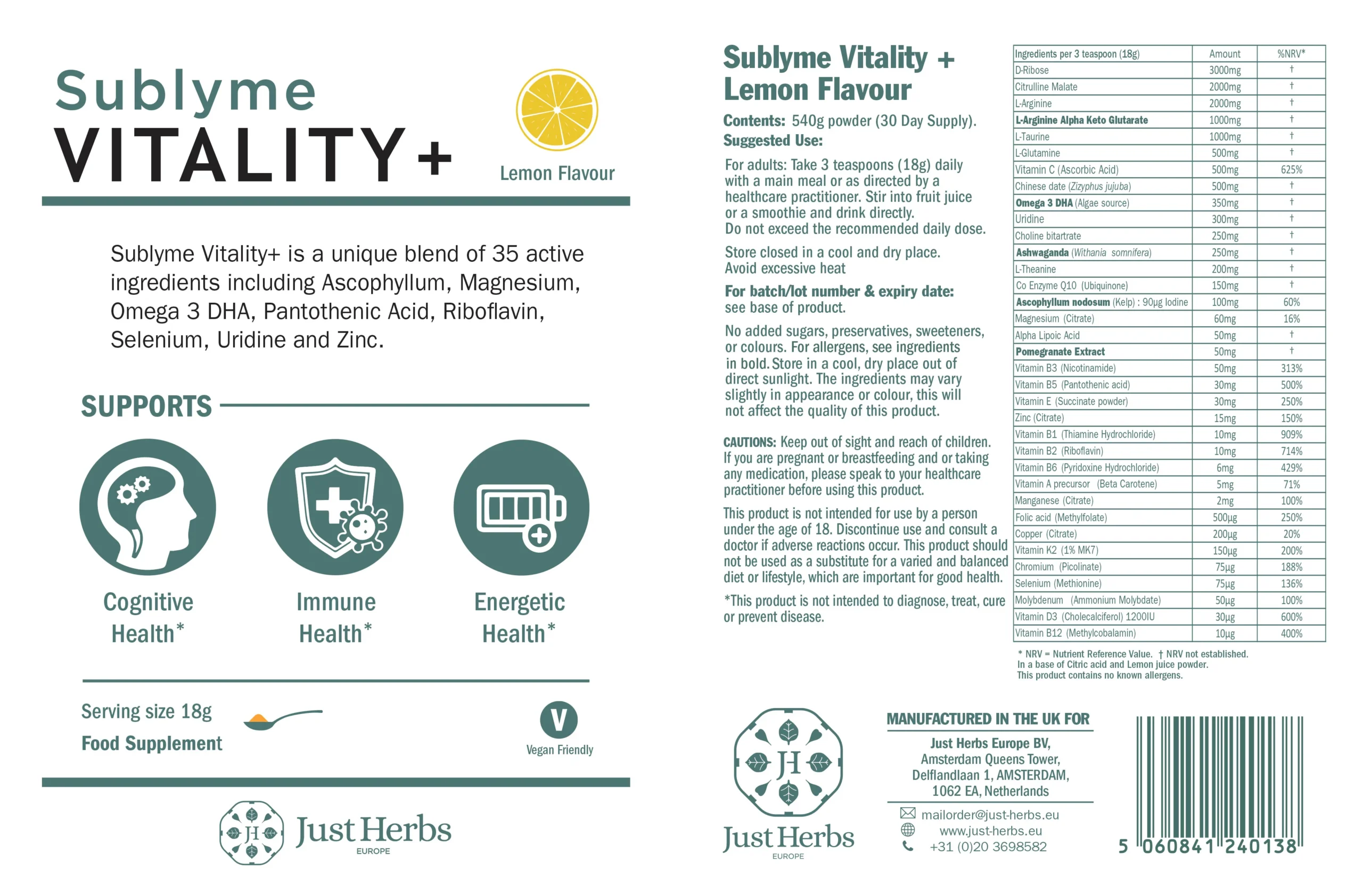 Sublyme Vitality+ Powder Lemon Flavour - Image 2