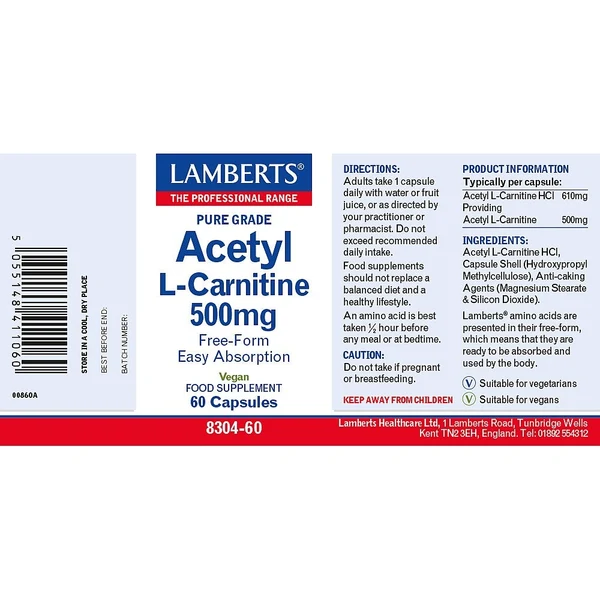 Lamberts Acetyl L-Carnitine 500mg (60) - Image 2