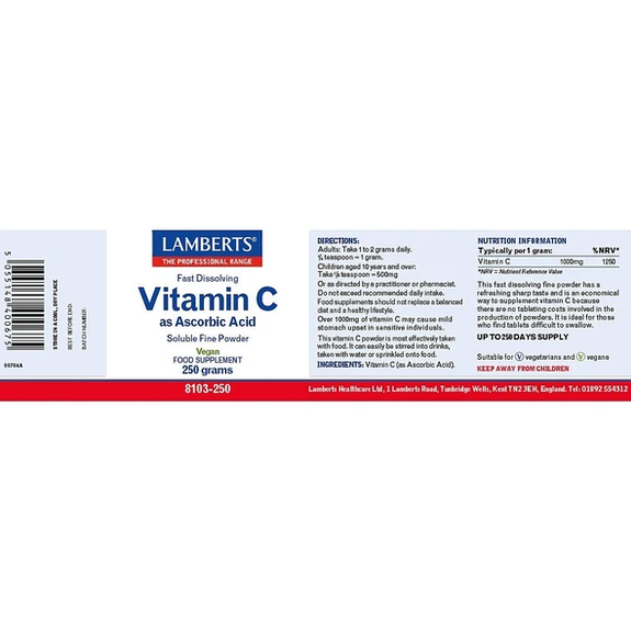 Lamberts Vitamin C As Ascorbic Acid (250g) - Image 2